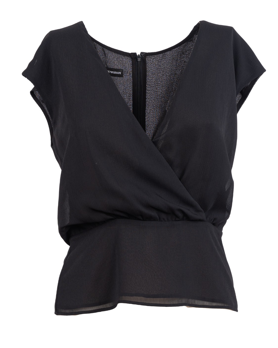 shop EMPORIO ARMANI Saldi Top: Emporio Armani top incrociato in creponne con balza.
Profondo scollo V.
maniche ad aletta.
Fondo con balza. 
Chiusura con zip sul retro.
Vestibilità regolare.
Composizione: 100% Poliestere.
Fabbricato in Cina.. INK1DT I9906-999 number 6888722